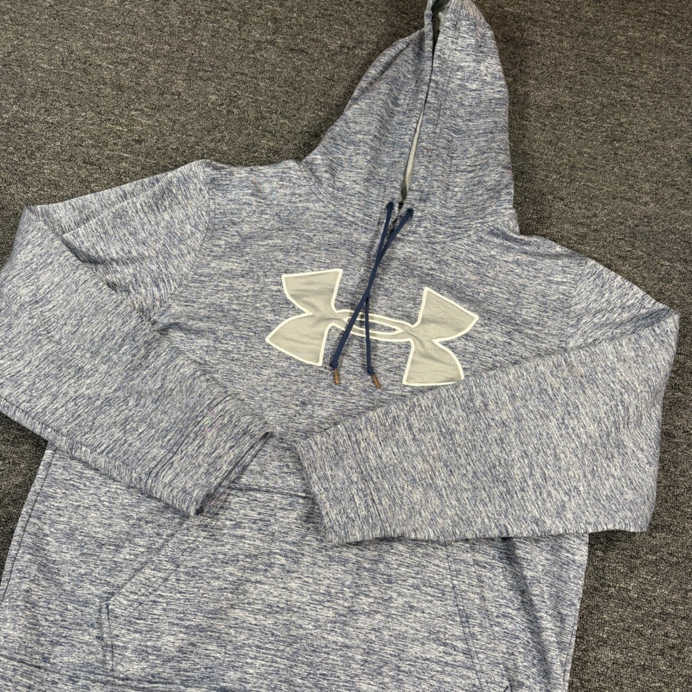 Under Armour Hoodie Mens Medium Blue Space Dye Heathered Pullover Logo Workout